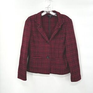 Talbots Petites Red Black Plaid Wool Blend Blazer Jacket Size 2P